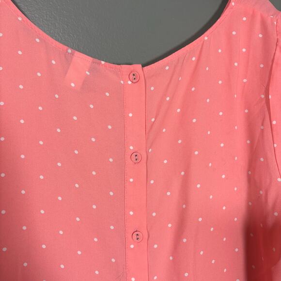 Torrid Women's Pink Polka Dot Back Button Up Boxy Georgette Top - Size 00 (M/L) - Picture 6 of 7